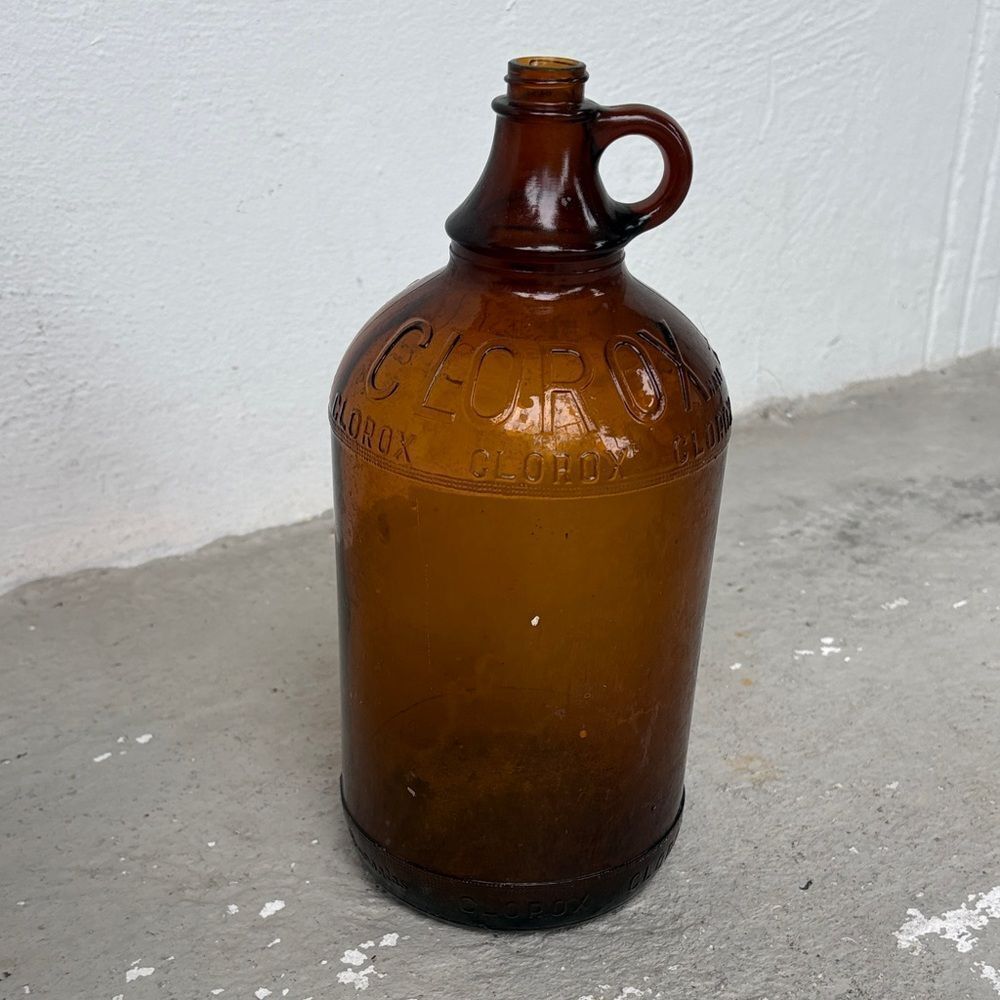 Mid-century Amber glass Clorox half gallon bottle